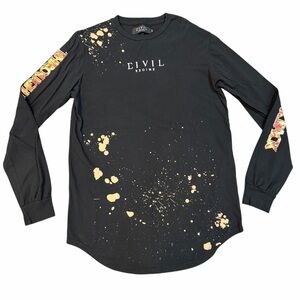 Civil Regime Men’s Black Long Sleeve Graphic T-Shirt | Paint Splatter | Large